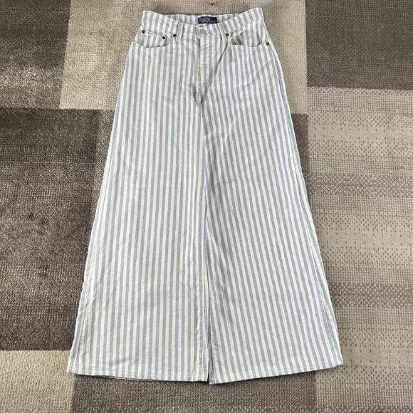 Polo Ralph Lauren Striped Wide‎ Leg Pants Women's Size 27 New Denim Project - Picture 1 of 12